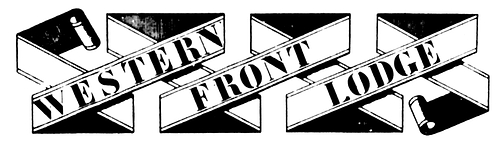 A black and white graphic of the words "WESTERN FRONT LODGE" written in a typewriter font.