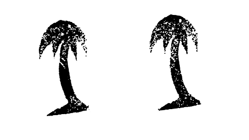 Two rubber stamp prints of the silhouette of a palm tree.